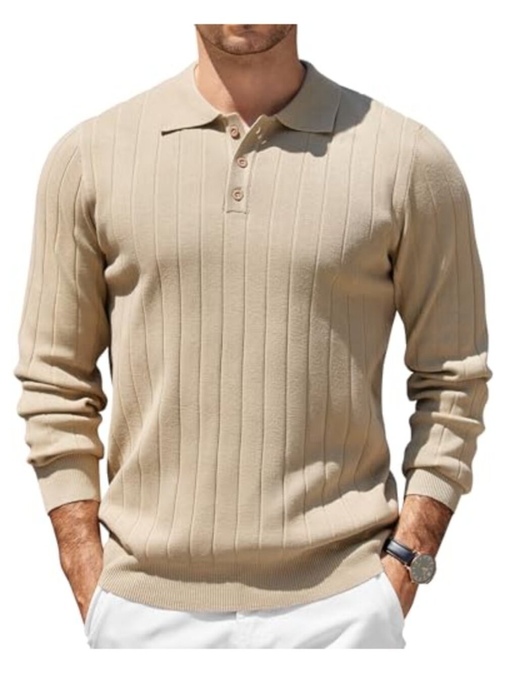 Mens Knit Polo Sweater Long Sleeve Slim Fit Pullover Casual Dress Shirt